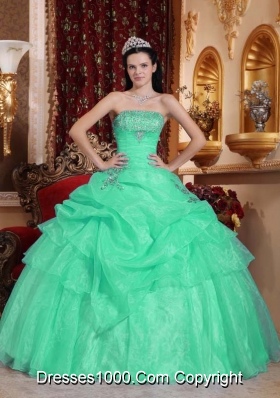 Organza Turquoise Quinceanera Dresses with Beading and Pick-ups