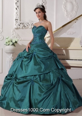 Sweetheart Taffeta Turquoise Quinceanera Dress with Appilques