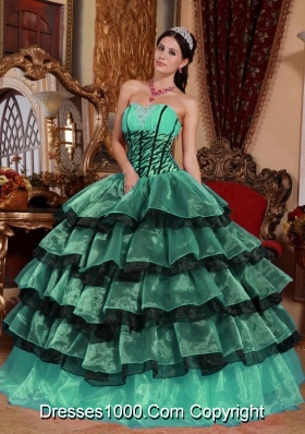 Sweetheart Turquoise and Black Quinceanera Dresses with Layers
