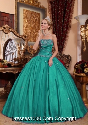 Turquoise Ball Gown Strapless Quinceaneras Dresses with Appliques