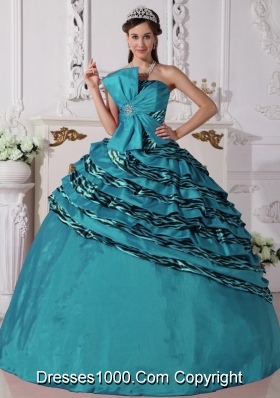Turquoise Quinceanera Gowns with Beading Ball Gown Strapless Zebra