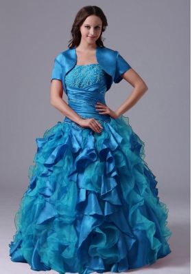 Ball Gown Aqua Blue Ruffles Beaded Decorate Bust Quinceanera Dress With Ruch In Maine