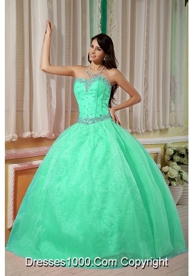 Ball Gown Sweetheart Organza Turquoise Quinceanera Gowns with Beading