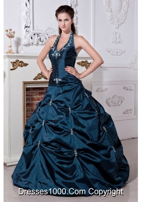 Princess Halter Quinceneara Dresses with Embriodery and Pick-ups