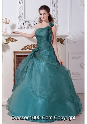 Turquoise A-line One Shoulder Quinceanera Gown Dresses with Beading