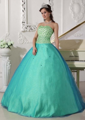 Turquoise Quinceanera Gown Dress with Beading Sweetheart