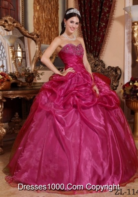 Popular Organza Sweetheart Quinceanera Dress with Beading and Pick-ups