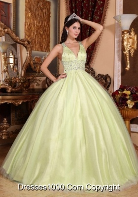 Pretty V-neck Quinceanera Gown Dress with Beading