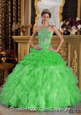 2014 Ball Gown Spring Green One Shoulder Ball Gown with Beading