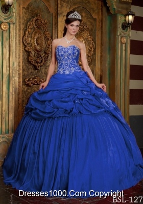 2014 Pretty Blue Sweetheart with Beading and Appliques Quinceanera Dresses