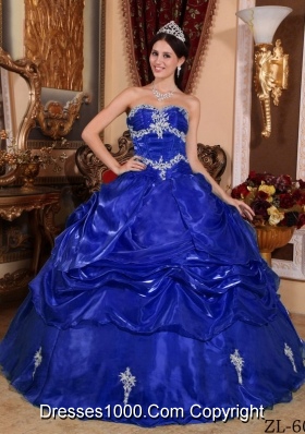 2014 Royal Blue Puffy Sweetheart Decorate for Appliques Quinceanera Dresses