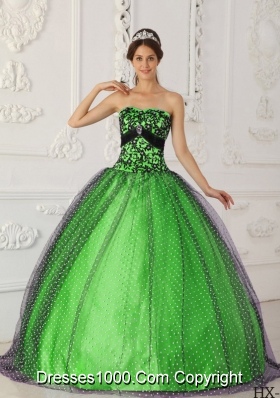 Beading and Appliques Strapless Taffeta and Tulle Puffy Quinceanera Dresses
