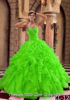 Beautiful Ball Gown Sweetheart Ruffles Quinceanera Dress in Spring Green