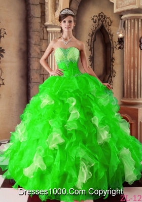 Beautiful Spring Green Strapless Beading Quinceanera Dresses for 2014 Spring