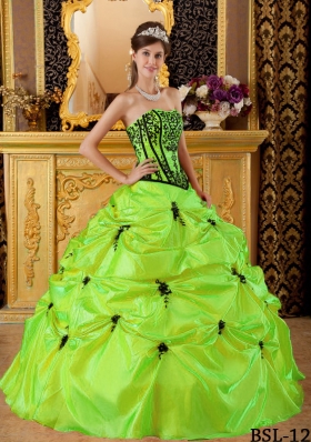 Cute Strapless Long Embroidery 2014 Puffy Quinceanera Dresses
