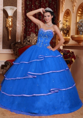 Discount Blue Sweetheart 2014 Beading Quinceanera Dresses