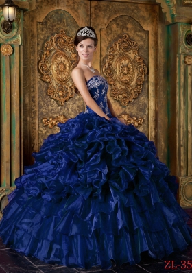 Romantic Dark Blue Puffy Strapless Ruffles Quinceanera Dresses