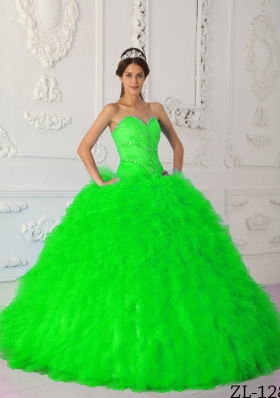 Spring Green Ball Gown Beading Long Quinceanera Dresses with Sweetheart