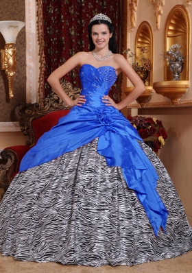 2014 Blue Puffy Sweetheart Beading Quinceanera Dresses