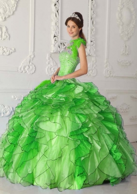 2014 Simple Strapless Satin and Organza Beading Long Quinceanera Dresses