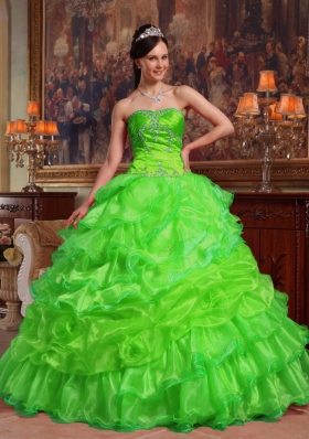 2014 Spring Sweetheart Beading Organza Quinceanera Dresses