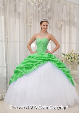 Pretty Sweetheart Taffeta and Tulle Beading Sweet 16 Dresses in Spring Green