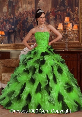 Puffy Organza Long Quinceanera Dresses with Strapless