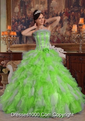 Puffy Strapless Appliques 2014 Spring Quinceanera Dresses