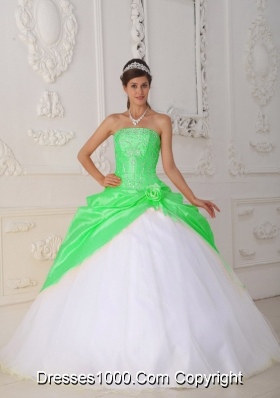 Puffy Strapless Appliques Long 2014 Sweet 15 Dresses