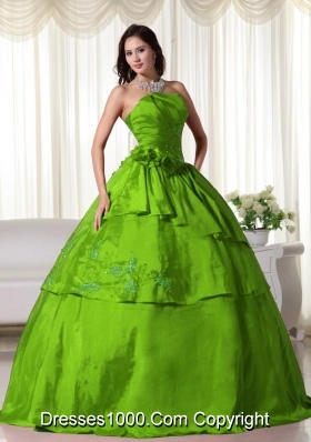 2014 Puffy Strapless Taffeta Long Quinceanera Dresses