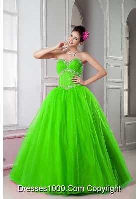 2014 Spring Green Sweetheart Quinceanera Dresses with Beading