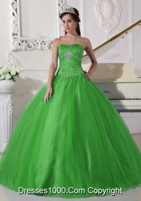 Elegant Strapless Beading and Ruching Quinceanera Gown for 2014