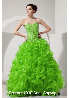 Spring Green Princess Sweetheart Beading and Ruffles 2014 Quinceanera Dresses