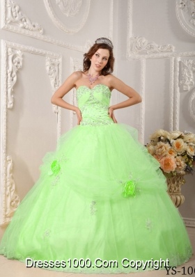 Beautiful Princess Sweetheart Organza Quinceaneras Dress with Appliques and Flowers