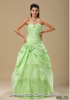 Lime Green Sweetheart Hand Made Flowers and Beading Sweet 15 Dresses