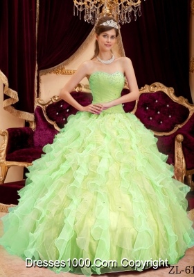Princess Sweetheart Organza Sweet 15 Dresses with Beading and Ruffles