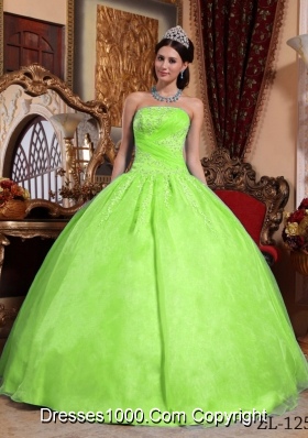 Puffy Strapless Organza Sweet Sixteen Dresses with Appliques
