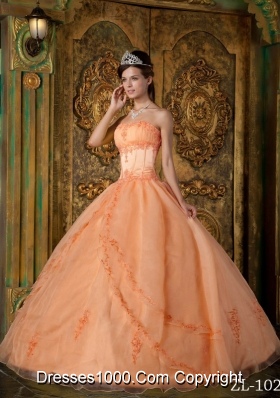 Orange Princess Strapless Appliques Organza Quinceanera Dress