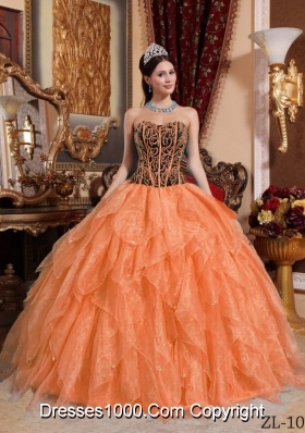 Orange Sweetheart Embroidery with Beading Dresses For a Quinceanera