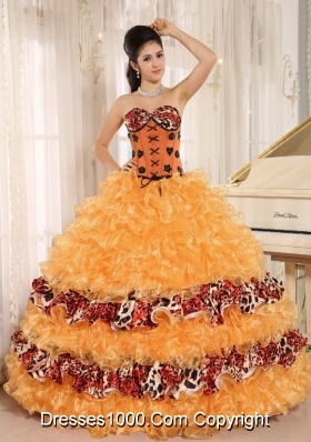 Pretty Orange Sweetheart Leopard Sweet 16 Dresses with Ruffles