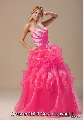 Appliques and Hand Made Flowers Floor-length For 2014 Quinceanera Dresses