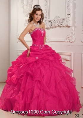 Coral Red Ball Gown Strapless For 2014 Beading And Ruffles Quinceanera Dress with Appliques