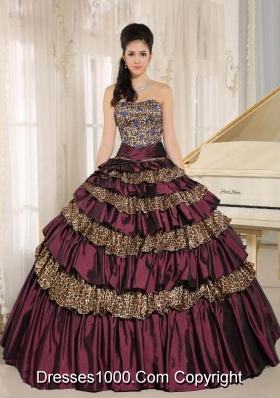 Leopard Layers and Beading 2014 Dark Purple Quinceanera Dress For Custom Made