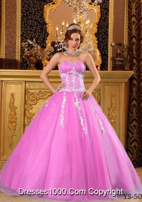 Popular Princess Sweetheart Rose Pink Quinceanera Gowns with Appliques