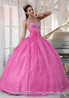 Rose Pink Sweetheart Organza Sweet 15 Dresses with Appliques