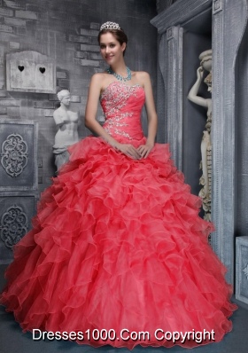 2014 Hot Sweetheart Beading and Appliques Red Quinceanera Dress with Ruffles