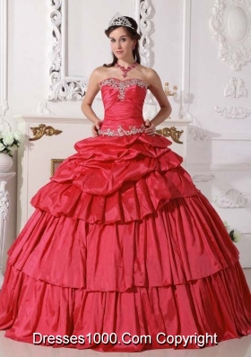 2014 Red Puffy Sweetheart Beading and Ruching Detachable Quinceanera Dress with Ruffled Layers