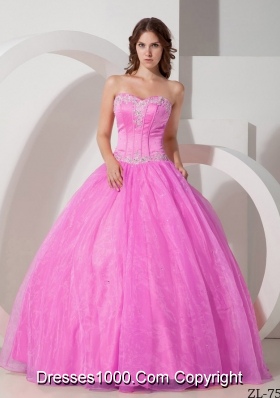 Beautiful Sweetheart Organza Rose Pink Quinceneara Dresses with Beading and Appliques