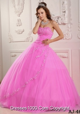 Classical Sweetheart Rose Pink Quinceneara Dresses with Appliques