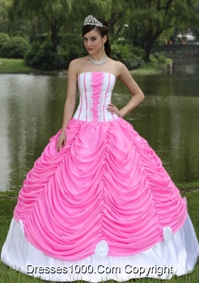 Custom Made Rose Pink Quinceanera Gowns with Strapless Pick-ups